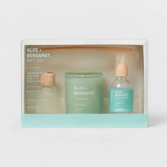 3pk Diffuser Candle Room Spray Gift Set Aloe Bergamot - Threshold. - Picture 1 of 5